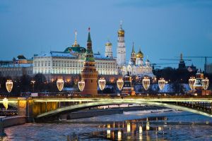 Exterior view of the Kremlin at night time