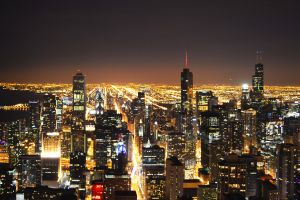 The Chicago skyline at night
