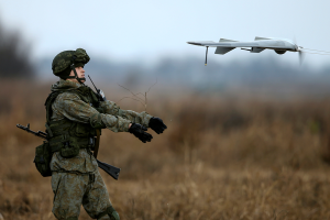 A Russian soldier launches a drone during a joint Serbian-Russian military training exercise "Slavic Brotherhood" in the town of Kovin, near Belgrade, Serbia November 7, 2016. REUTERS/Marko Djurica