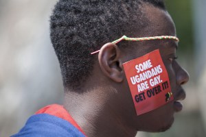 A Ugandan man is seen during the third Annual Lesbian, Gay, Bisexual and Transgender (LGBT) Pride celebrations in Entebbe, Uganda.
