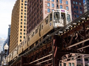 The Chicago "L" train on tracks