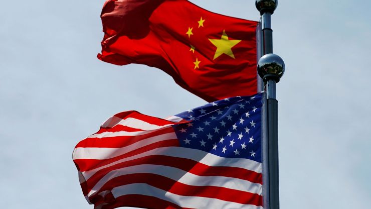 The Chinese and American flags