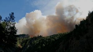 Smoke rising from a Colorado wildfire.