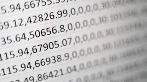 A list of numbers in a collection of data on a computer screen