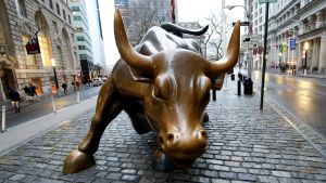 The Wall Street Bull sculpture in New York City's Financial District