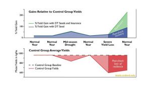 graph showing gains relative to control group yields