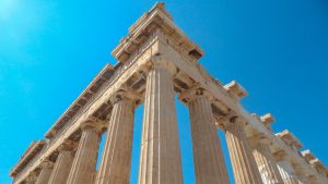 A close-up angle of the Parthenon in Athen, Greece.