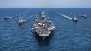 South Korean naval destroyers sail with the U.S. Navy aircraft carrier USS Carl Vinson
