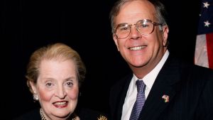 Madeline Albright, left, and Council president Marshall Bouton. 