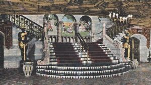 An illustration of the grand staircase in the Aragon Ballroom