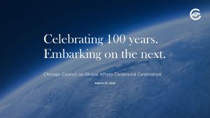 Slide saying "celebrating 100 years. embarking on the next."