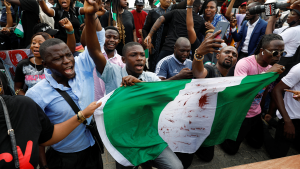 An anti-police brutality protest in Lagos, Nigeria on October 20, 2022.