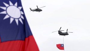 helicopters fly the Taiwanese flag