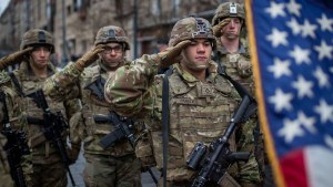 Members of the US Army attend a military parade ceremony in Lithuania
